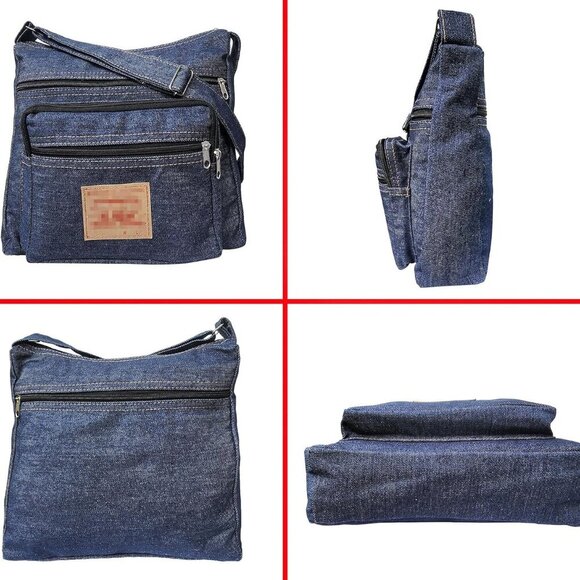 Denim Crossbody Bag Unisex Zipper Pockets Casual Travel Purse - Picture 4 of 7